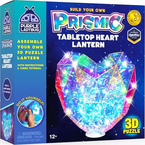Image of PURPLE LADYBUG Create Your Own 3D Heart Lantern - Engaging Craft Kit - USB-powered LED Lights for Kids Aged 8-12, Birthday Gifts for 9 Year Old Girls, Teenage Girls Gifts, Great 12 Year Old Girl Gifts