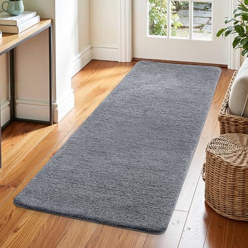 Image of DEXI Runner Rugs for Hallway 60 x 180 cm, Non-slip Dirt Trapper Door Mat Indoor, Machine Washable, Super Absorbent Entrance Mats Soft Floor Carpet Rug, Grey-Blue