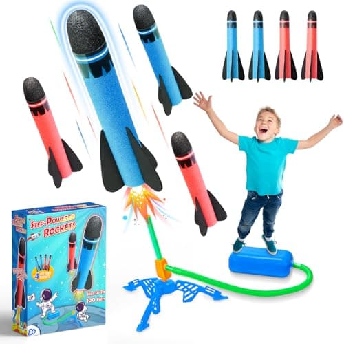 Image of HappyGoLucky Kids Toys Age 3-12, Rockets Toys for 4-10 Year Old Boys 3-9 Year Old Boys Girls Gifts Rocket Toy Launcher Boys Age 5 6 7 Outdoor Garden Game Birthday Gifts for Kids