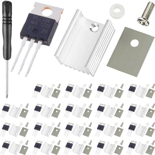 Image of DAOKAI 20 pcs IRLZ34N Mosfet Transistor N-Channel 30A 55V IRLZ34NPBF in-line MOSFET Transistor TO-220AB with Aluminum Heatsink Screwdriver Mounting Kits,for DIY