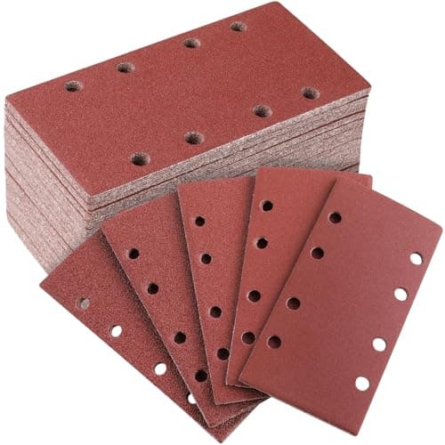 Image of Sruhrak 93x185mm Sandpaper Set, 50 Pieces Sanding Sheets Hook and Loop Sanding Pads, 40/60/80/120/240 Grits Sander Paper for Bosch Electric Sander Surface Preparation, DIY Sanding