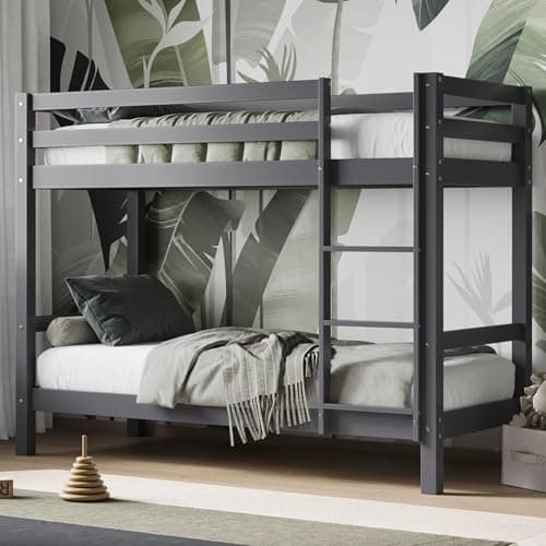 Image of Flair Furnishings Shorty Bunk Bed, Wooden Bunk Beds for Kids, Heavy Duty and Sturdy, Stylish with High Safety Rail, Space Saving Design (Grey)