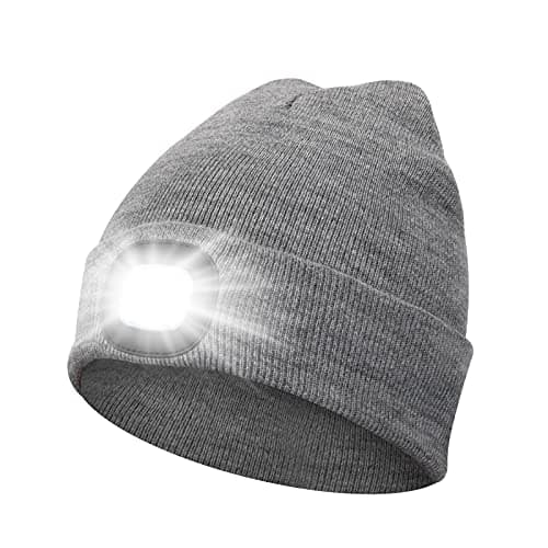 Image of MISERWE Beanie Hat with Light Unisex LED Hat USB Rechargeable Beanie Cap with Light Running Hat Alpine Cap Gift for Men and Women Teens Grey