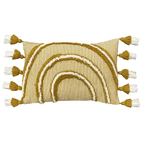 Image of furn. Rainbow Tuft Cushion Cover, Cotton, Ochre,30 x 50cm