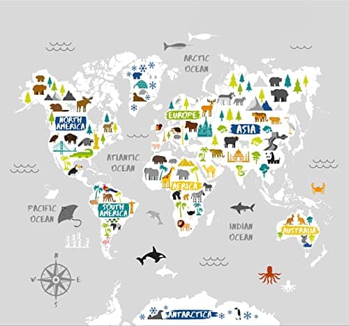 Image of Art for the Home Kids World Map Grey Mural