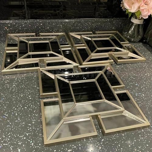 Image of DEENZ Wall Mirrors decorative Set Of 3 Art Deco Style Mirrors 1920 design, wall mounted beautifull living room bedroom hallway mirrors (Gold)