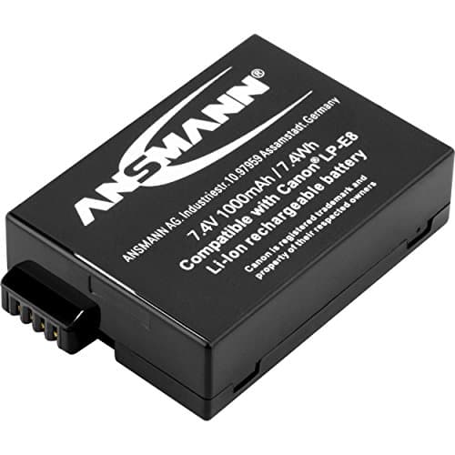 Image of ANSMANN Li-Ion 7.4V Camera Battery Replacement For LP-E8 [Pack of 1] Compatible with Canon Cameras Including EOS 550D, EOS 600D, EOS 650D, EOS 700D- 5 Year Warranty