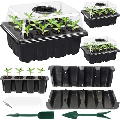 Image of YUNSTK 3 Pcs Seed Propagators, Trays for Seedlings Reusable with Lid, 36 Cells Starter Tray Adjustable Humidity Dome and Base, Windowsill & Greenhouse Grow Plant Germination Equipment