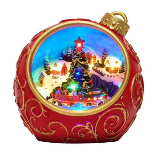 Image of COZY-PAVILION 6.3" Musical Christmas Village Decorations with Rotating Train and Lights, Auto 6H Timer and Volume Control, USB-C/Battery Powered LED Christmas Tree Ornament for Table Decor Xmas Gift