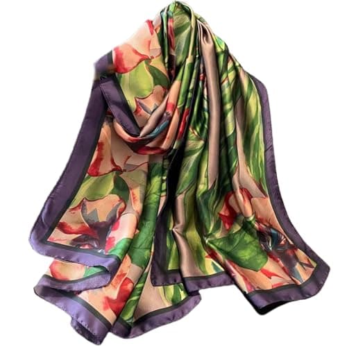 Image of FAIRYGATE Scarfs for Women Lightweight Flower Print Large Silk Shawls Satin Scarf Womens Silky Like Hair Scarfs Sleeping Headscarf Gifts for Girl Lady 43038