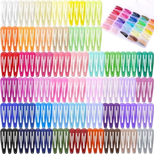 Image of 150 pcs Snap Hair Clips, 50 Colors Hair Clips for Girls Women, Funtopia 2 Inch Colorfu Metal Hair Barrettes with Storage Case, Non Slip Cute Snap Hair Accessories for Women Girls Toddler Kids Teens