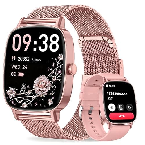 Image of Smart Watches for Women, Answer/Make Call, 1.85'' HD Screen Fitness watch with Heart Rate/Sleep/SpO2 Monitor, Smart watch for iPhone/Android, 120+Sport Mode, IP68 waterproof - Two Straps, Rose Gold