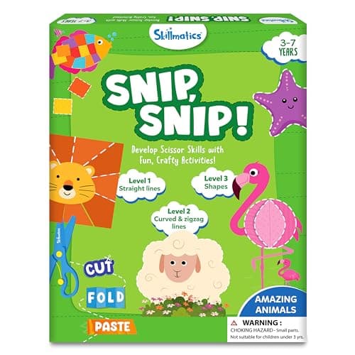 Image of Skillmatics Scissor Skills Activity Book - Snip Snip Animals, 25 Fun Cutting & Creative Activities for Preschoolers, 2 Child-Safe Scissors, Felt Craft Kit, Gifts for Kids Ages 3, 4, 5, 6, 7