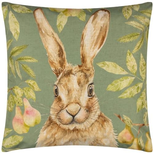 Image of Evans Lichfield Grove Hare Outdoor Cushion Cover, Olive, 43 x 43cm