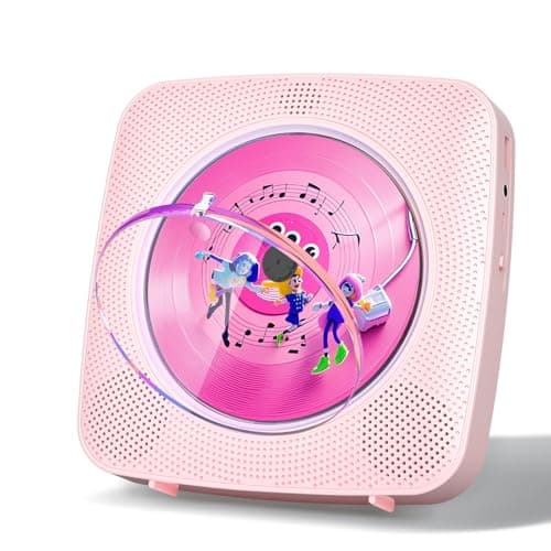 Image of Gueray CD Player Portable: Bluetooth CD Players for Home with Speakers 1800mAh Rechargeable battery Remote Control Removable Dust Cover Wall Mounted CD-Player Supports FM Radio USB AUX Function Pink