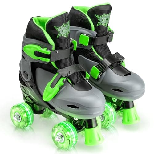Image of Xootz Roller Skates, Kids Adjustable Quad Skates for Beginners, with Light Up LED Wheels, Multiple Colours and Sizes, Ages 5+