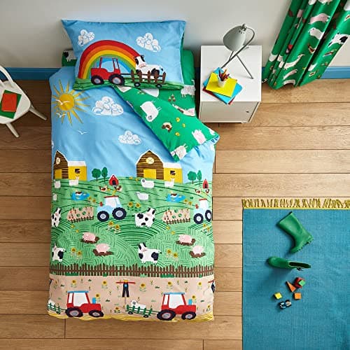 Image of Catherine Lansfield Bedding Farmyard Animals Junior Duvet Cover Set with Pillowcase Blue, Junior Duvet Set