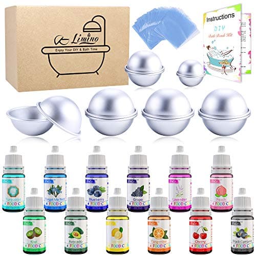 Image of 12 Pieces Bath Bomb Mould Set with Soap Dyes, Shrink Wrap Bags - DIY Bath Bombs Making Supplies Kit, Food Grade Skin Safe Bath Bomb Dye for Soap Coloring,Crafting Fizzles - with Instructions
