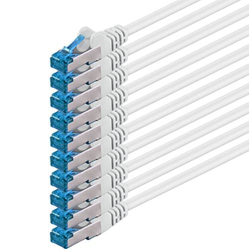 Image of 1aTTack.de 5m - CAT6a - network cable white - 10 pieces CAT 6 A patch cable 10000 Mbit s SFTP PIMF 500 MHz compatible with CAT5 CAT6 CAT7 DSL Internet Switch Router
