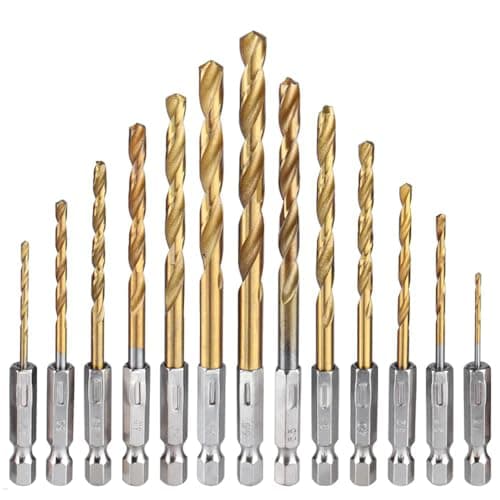 Image of HaoTrade 13Pcs Titanium Coated HSS Twist Drill Bits, HSS Twist Drill, 1/4" Hex Shank High Speed Steel Drill Bit Set, Titanium Drill Bits Set, for Wood, Stainless Steel, Metal, Plastic (1.5mm-6.5mm)