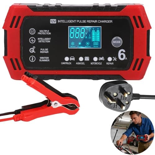 Image of Weciau Car Battery Charger 12V, 6A Trickle Charger with LCD Screen and Temperature Compensation, Pulse Repair Chargers, Battery Maintainer for Car, Truck, Motorcycle, Lead-Acid (AGM, GEL)