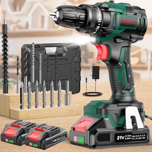 Image of CEEIGOO Cordless Drill Brushless, Electric Drill 21V with 2×2000mAh Batteries, 42N.m Max Torque, PowerDrill with 18+1 Position & 2 Speed, LED Light, 14PCS Accessories for Home and Garden DIY Project