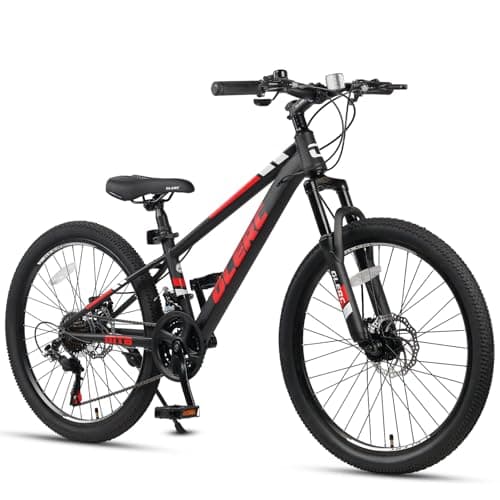 Image of Glerc Skyline Kids Mountain Bike for boys/girls, 24 inch kids bike for 10 11 12 13 14 15 16 17 18 years teenagers, 21 speed bike with front suspension & disc brakes & sturdy frame,Black
