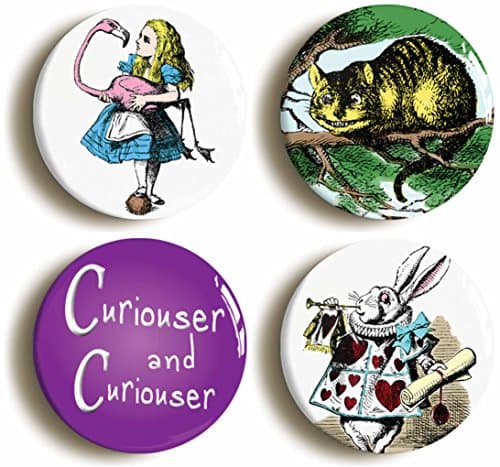 Image of Ozorath 4 x ALICE IN WONDERLAND BADGES PINS BUTTONS (Size is 1inch/25mm diameter)