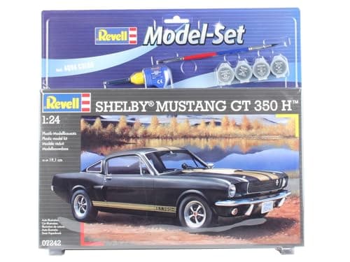 Image of Revell Model Set 67242 Shelby Mustang GT 350 1:24 Scale Unbuilt/Unpainted Plastic Model Kit with Contacta Professional Glue, Paintbrush & Selected Aqua Color Paints