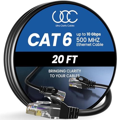Image of Ultra Clarity Cables Ethernet Cable Cat6 6M/20ft High-Speed 10Gbps LAN Cable with Gold Plated RJ45 Connector for Router, Modem, PC, Switches, Hub, Laptop, Black, 1 Pack