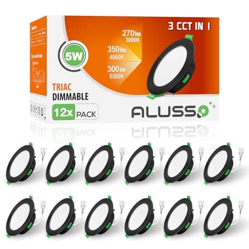 Image of ALUSSO LED Downlight Ceiling 5W 350LM, Dimmable LED Recessed Ceiling Light, Warm White 3000K Neutral White 4000K Cool White 6500K Adjustable, 30mm Ultra Slim Black Downlight for IP44 Bathroom, 12 Pack
