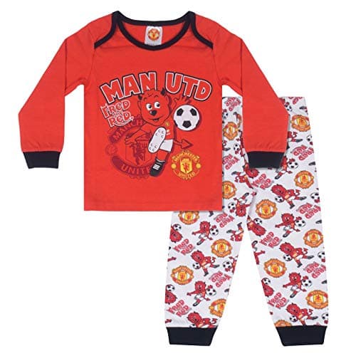 Image of Manchester United FC Official Football Gift Boys Kids Baby Pyjamas 3-6 Months Red/White
