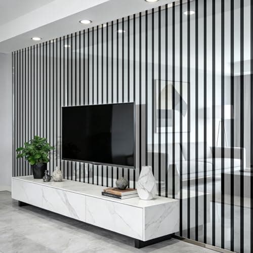Image of Snewvie Silver Mirrored Self Adhesive Wallpaper, 2.2mm Thick 3D Striped Mirror Wallpaper Peel and Stick, Waterproof Soundproof Decorative Wall Paper for Living Room Bedroom(5 Roll 40x300cm)