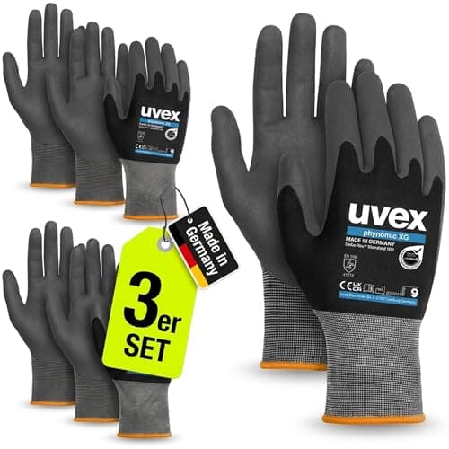 Image of 3x Uvex Phynomic XG 60070 Working Safety Gloves - Assembly Gloves with Strong Oil Grip EN388