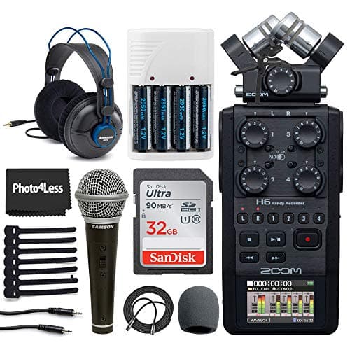 Image of Zoom H6 All Black 6-Input /6-Track Portable Handy Recorder with Single Mic Capsule + Headphones + Dynamic Microphone + 32GB Memory Card + Batteries and Charger + Accesories