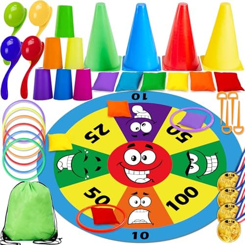 Image of Edmirfun Ring Toss Game Set, Plastic Cones Bean Bags Ring Toss Games with Storage Bag, Carnival Combo with Expression Score Pad for Kids Children Adults Family Outdoor Indoor Yard Lawn Garden Games