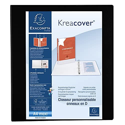Image of Exacompta - ref. 51843NE - 1 Customizable rigid opaque binder with 3 pockets - 4 D-rings of 40 mm - Spine 64 mm - External dimensions: 32 x 28.5 cm - Format to file A4 Maxi - Colour: black