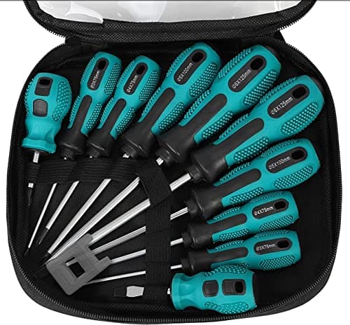 Image of KAHEIGN 10Pcs Magnetic Screwdriver Set, 5 Size Heavy Duty Chrome Vanadium Steel Screwdriver 5 Flat & 5 Cross Head Screwdriver with Non-Slip Grip for Repair Home Improvement Craft - with Tool Bag