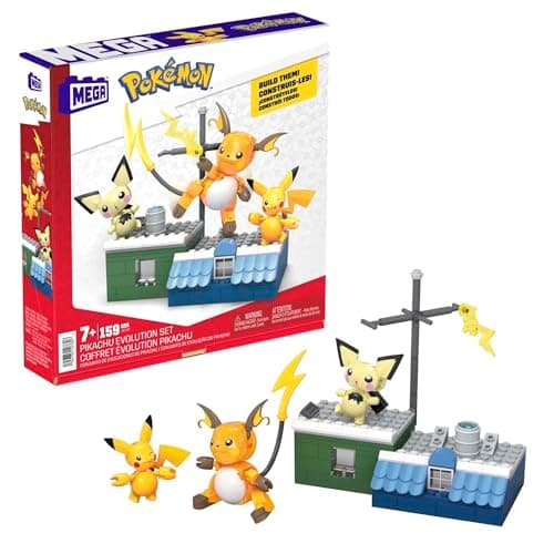 Image of MEGA Pokémon Action Figure Building Toys for Kids, Pikachu Evolution Set with 159 Pieces, 3 Poseable Characters, 8 Year Old Gift Idea, HKT23
