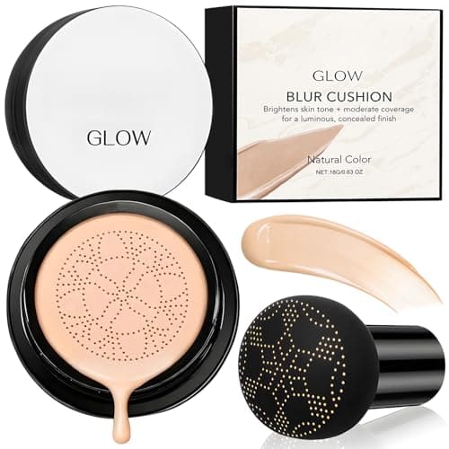 Image of Vibbang Cushion Foundation Cream, Mushroom Head Air Cushion CC Cream, Natural Makeup Foundation Full Coverage, Moisturizing Concealer Brighten Long-Lasting, Even Skin Tone for All Skin Types(Ivory)