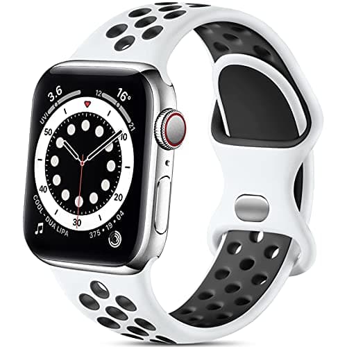 Image of Epova Silicone Sport Strap Compatible with Apple Watch Strap 42mm 44mm 45mm 46mm 49mm, Breathable Replacement Straps for Apple Watch Ultra 2/iWatch SE Series 11 10 9 8 7 6 5 4 3, White/Black, Large