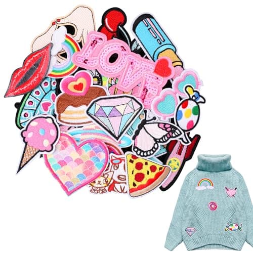 Image of Yolev 30pcs Girls Iron on Patches for Clothing Jackets DIY Sew Embroidered Applique Decorative Repair Patches On Patches for Clothes Backpacks Jackets Jeans Dress Hats