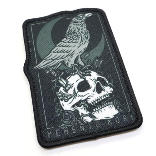 Image of Memento Mori Morale Patch Skull and Crow Tactical Fabric Embroidered Vest Badge 8.8cm x 6cm Hook & Loop Airsoft Forces Military Patches