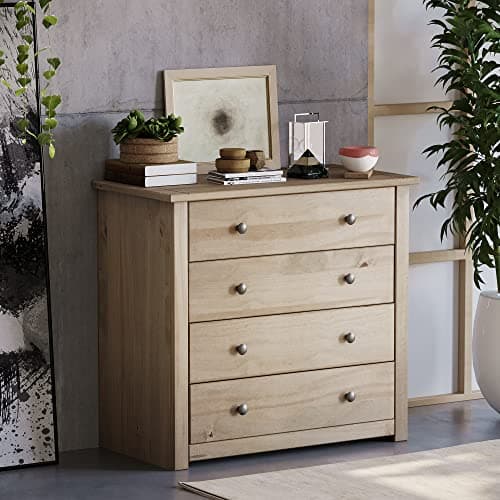 Image of Vida Designs Panama Solid Pine Wax Finish Solid Bedroom Furniture 4-Drawer Chest, Wood, Natural