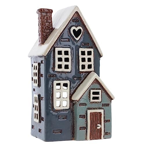 Image of Shudehill Giftware Ceramic Village Pottery Navy Porch House Tealight Holder, beautiful house-warming gift, Home Ornament, Candle Holder