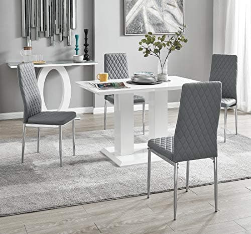 Image of Furniturebox UK Imperia Dining Table Set - White Table with 4 Grey Milan Chairs
