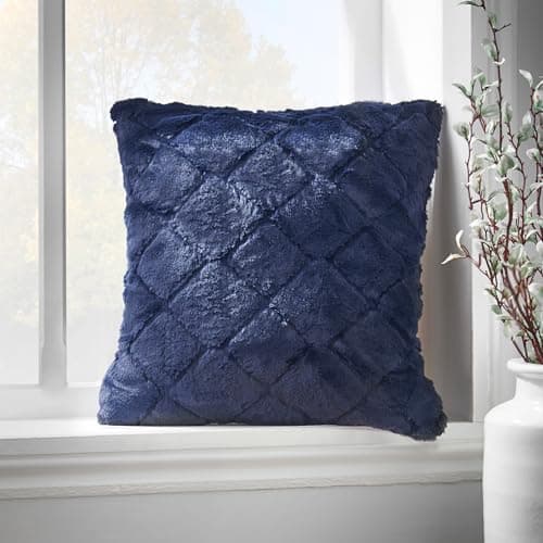 Image of Catherine Lansfield Cosy Diamond Faux Fur 43x43cm Cushion Cover Navy Blue