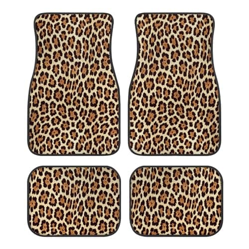 Image of Allhaitong Car Floor Mats Leopard Print 4 Pieces Set Car Mats Universal Fit Automotive Protector Carpet for Most Cars, Sedan, SUV, Truck