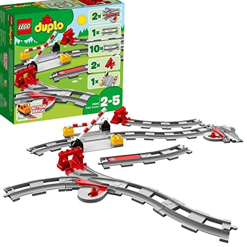 Image of LEGO DUPLO Town Train Tracks Expansion Set, Building Toys for Toddlers with Red Action Brick, Gifts for 2-5 Year Old Boys and Girls 10882