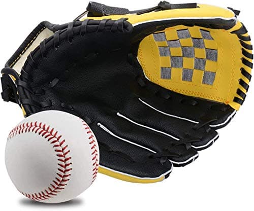 Image of Wonninek Baseball Glove Soft for Kids 10.5 inch PU Leather Thickening Pitcher Softball Gloves Teens Adult Professional Baseball Mitt Catching (Yellow)